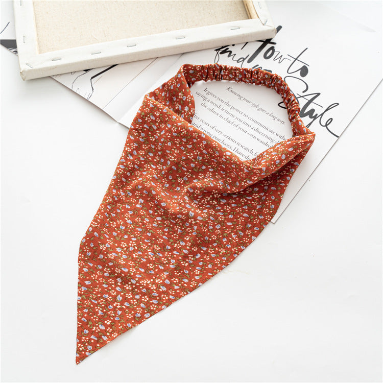 Small Floral Kerchief Elastic Headband - Red