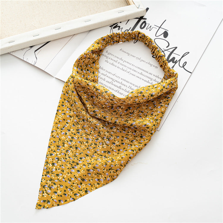 Small Floral Kerchief Elastic Headband - Yellow