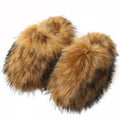 Oversized Faux Fur Closed Toe Slippers - Brown