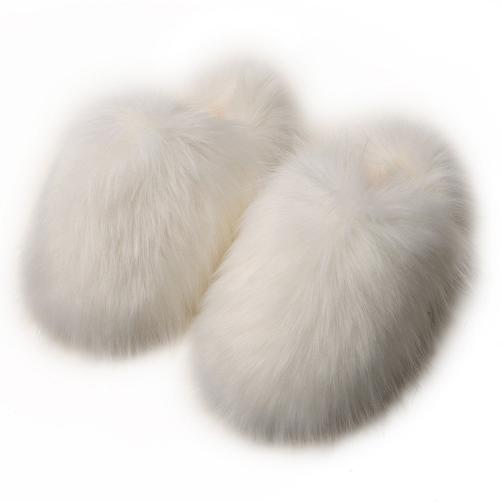 Oversized Faux Fur Closed Toe Slippers - Ivory