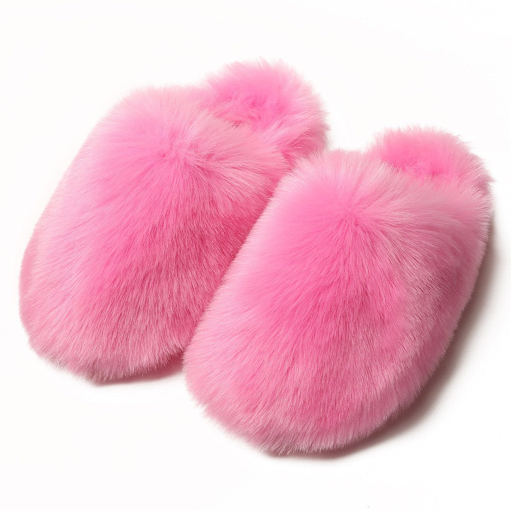 Oversized Faux Fur Closed Toe Slippers - Pink