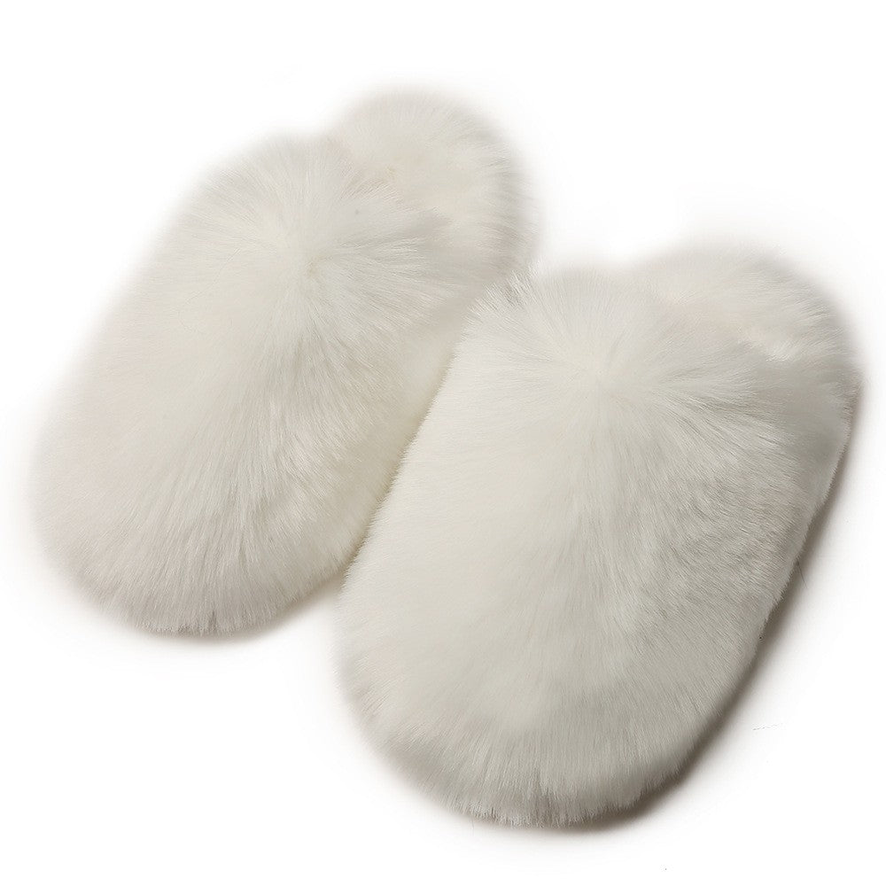Oversized Faux Fur Closed Toe Slippers - White