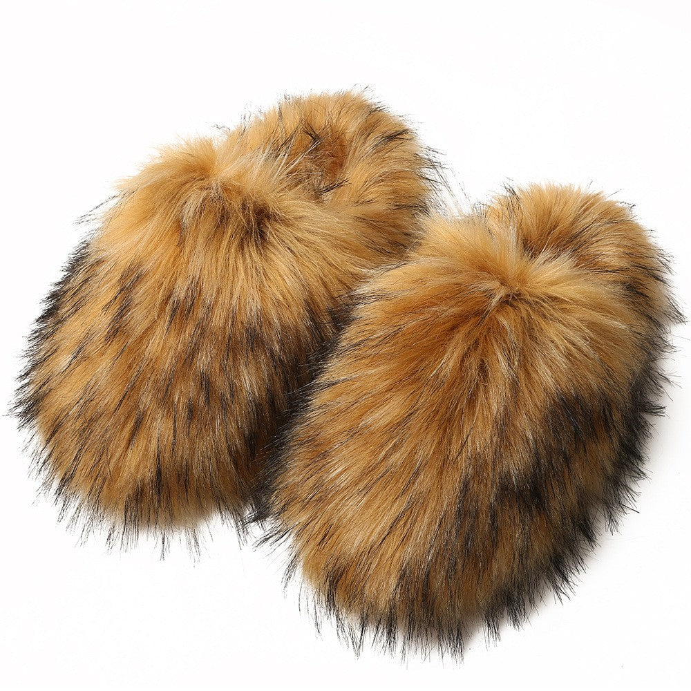 Oversized Faux Fur Closed Toe Slippers