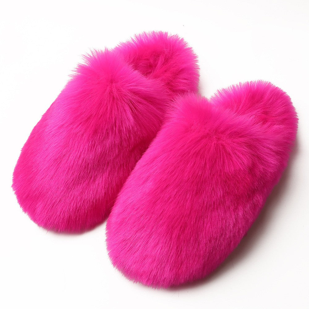 Oversized Faux Fur Closed Toe Slippers