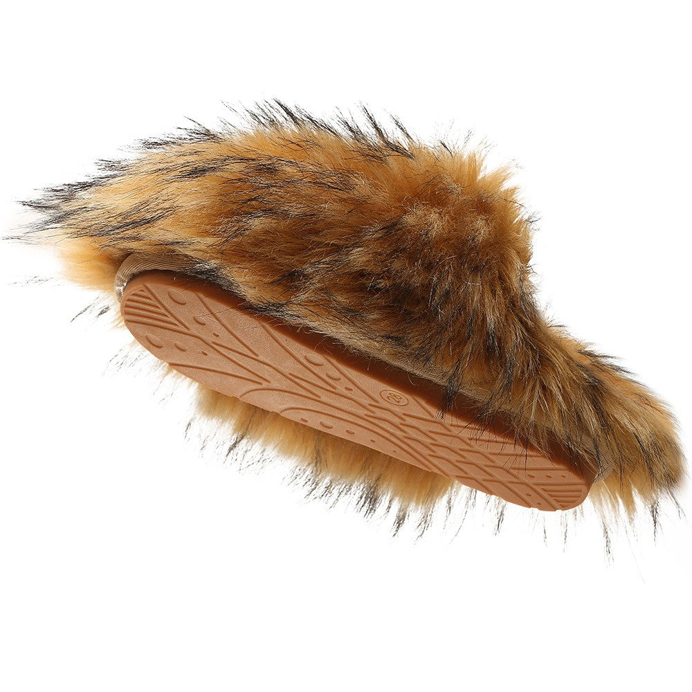 Oversized Faux Fur Closed Toe Slippers