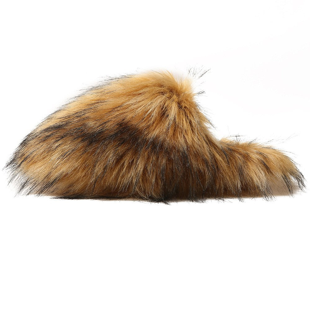 Oversized Faux Fur Closed Toe Slippers