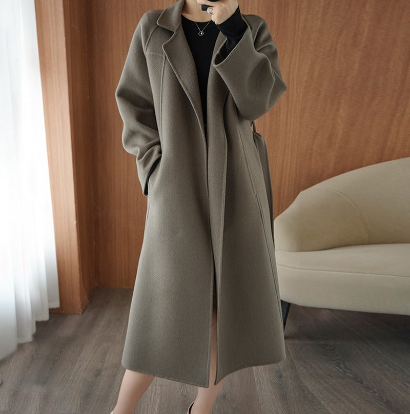 Oversized Raglan Sleeve Belted Wool Long Coat