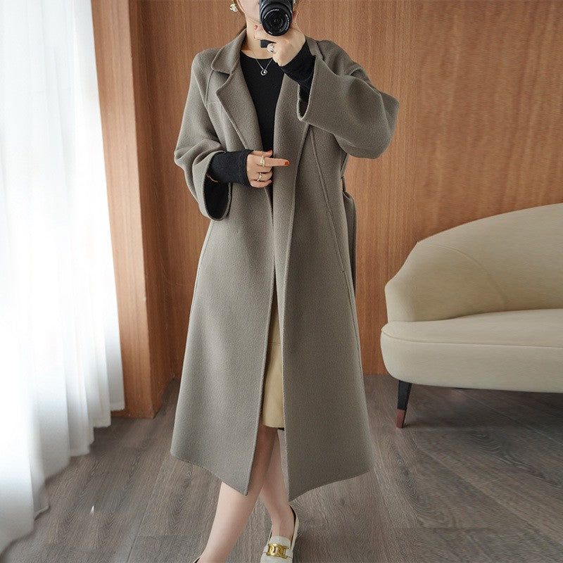 Oversized Raglan Sleeve Belted Wool Long Coat