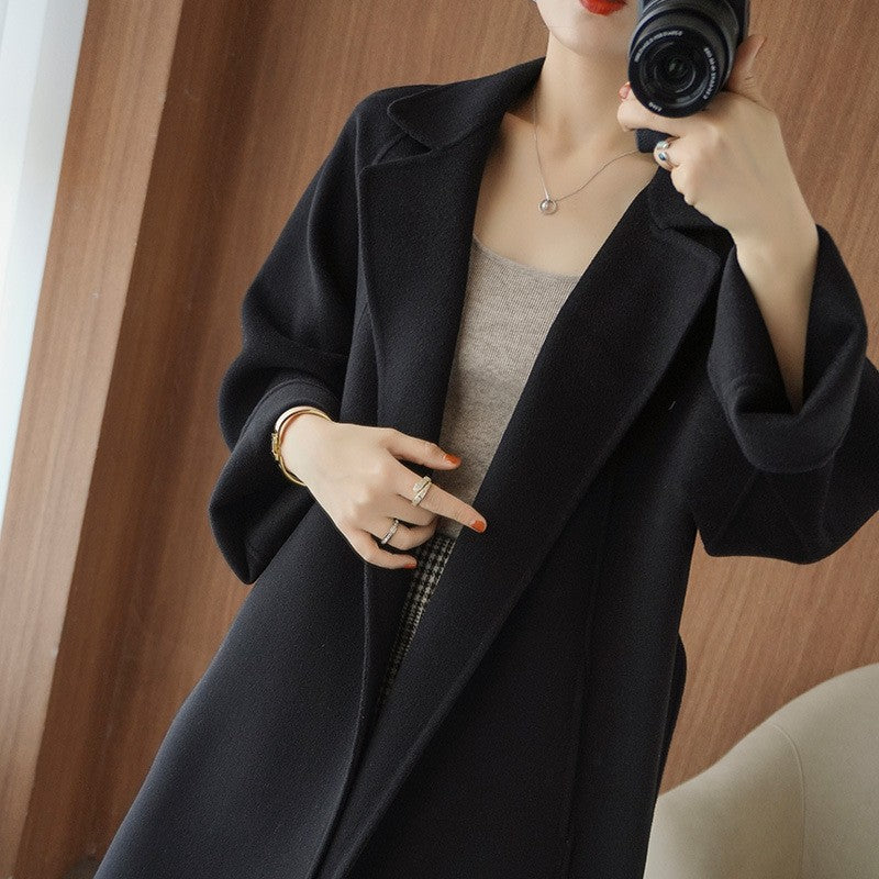 Oversized Raglan Sleeve Belted Wool Long Coat