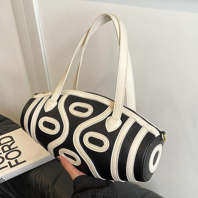 Retro Swirl Print Barrel Top Handle Bag - Black