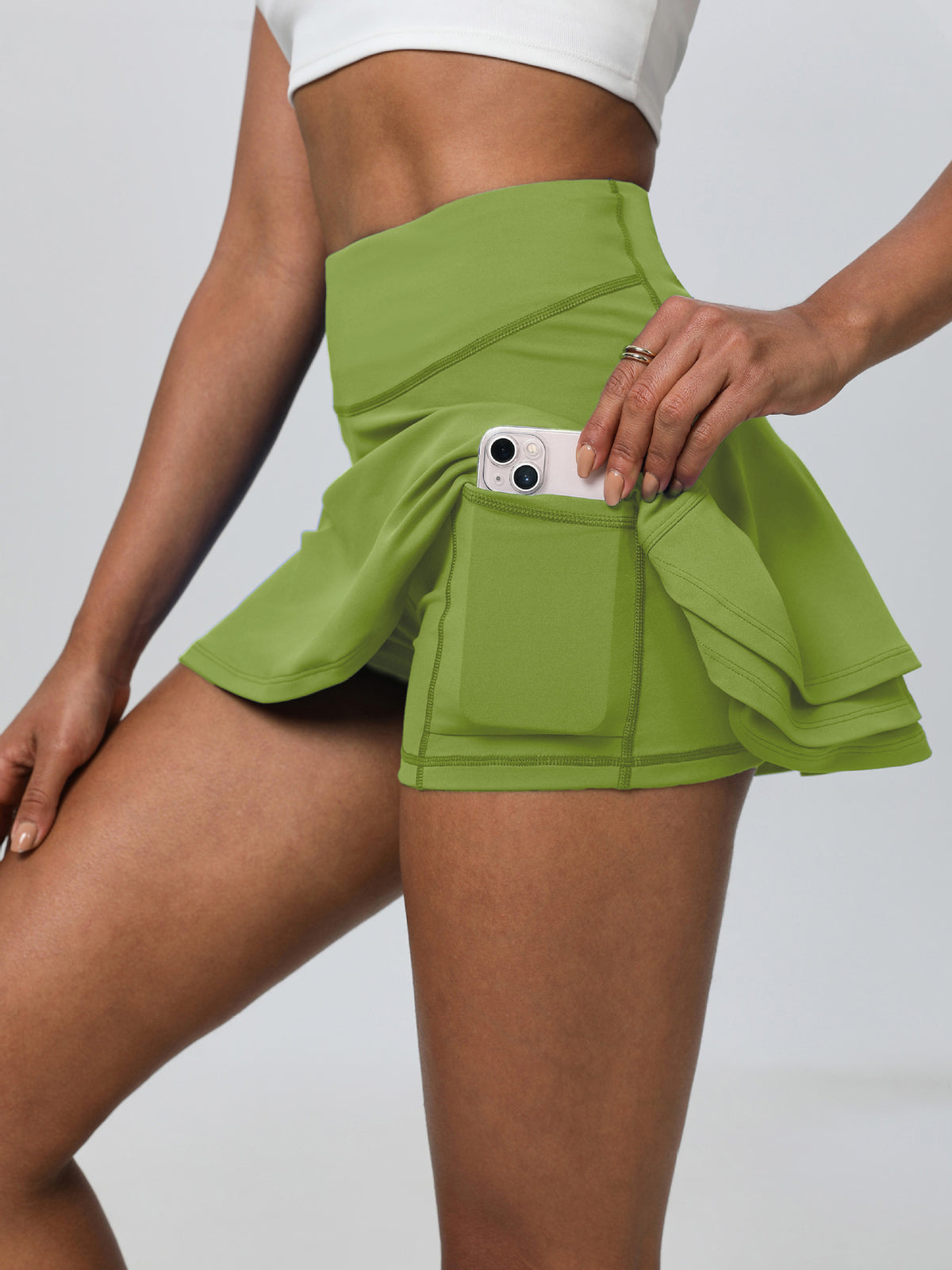 Tiered Flounce Tennis Skirt With Pockets - Green - 1