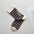 Lily of the Valley Knit Socks with Fine Stripes - White