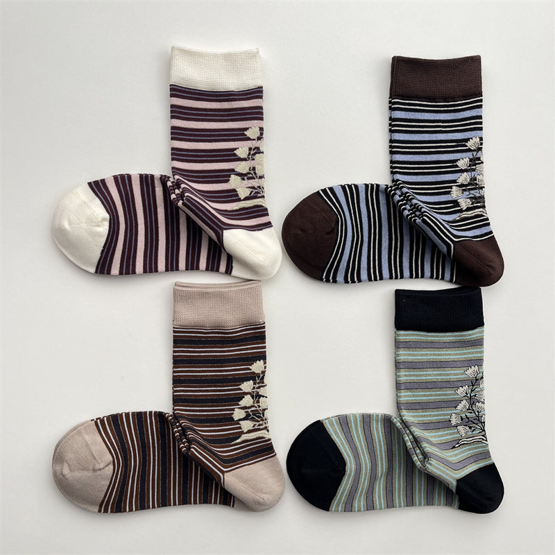 Lily of the Valley Knit Socks with Fine Stripes