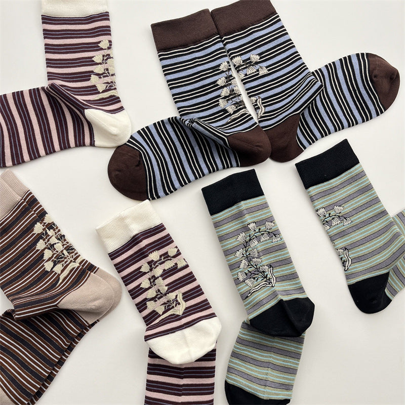 Lily of the Valley Knit Socks with Fine Stripes - view 1