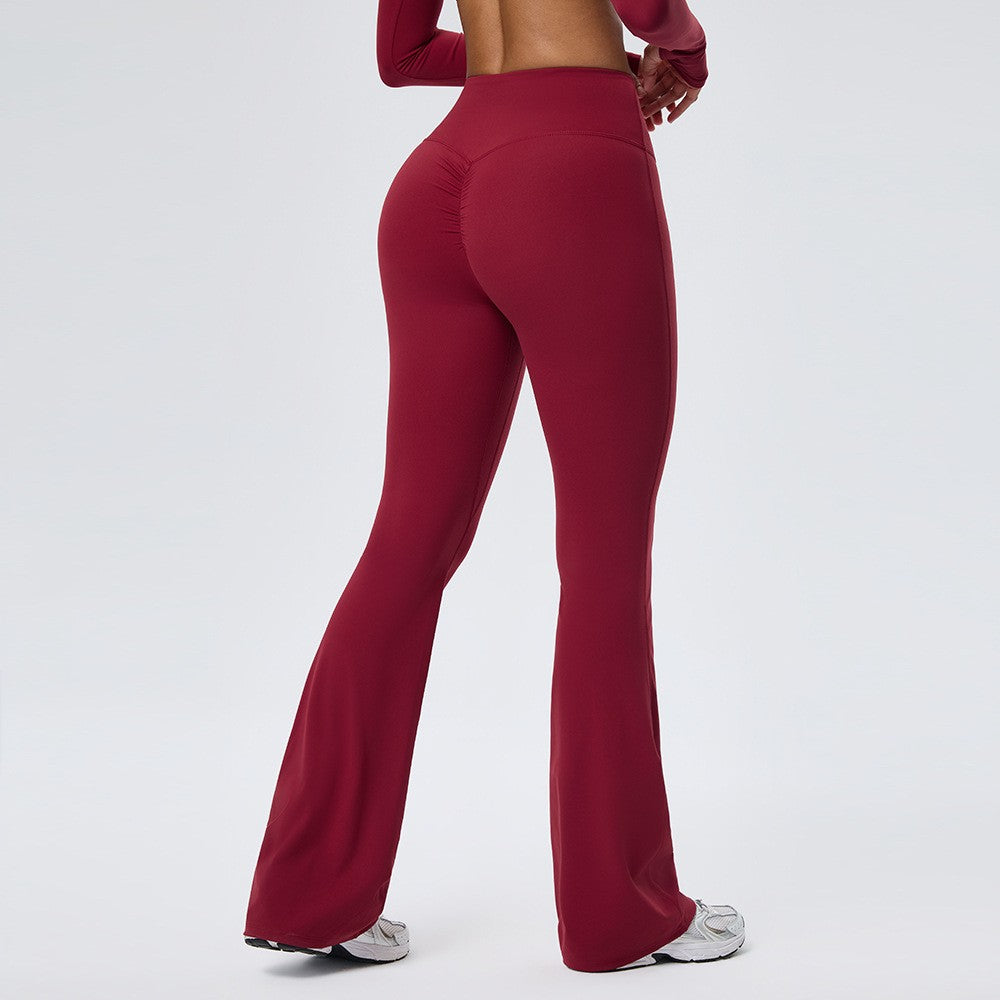 Brushed Scrunch Butt High Waist Flare Yoga Leggings - Wine Red