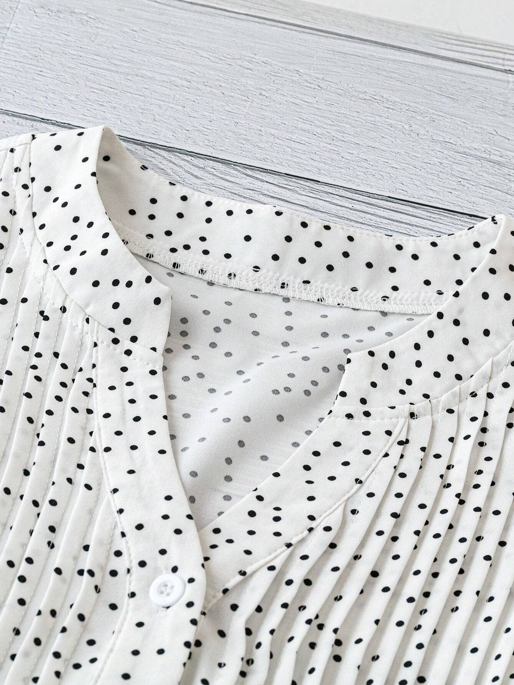 Polka Dot Flutter Sleeve V Neck Top - White - 3