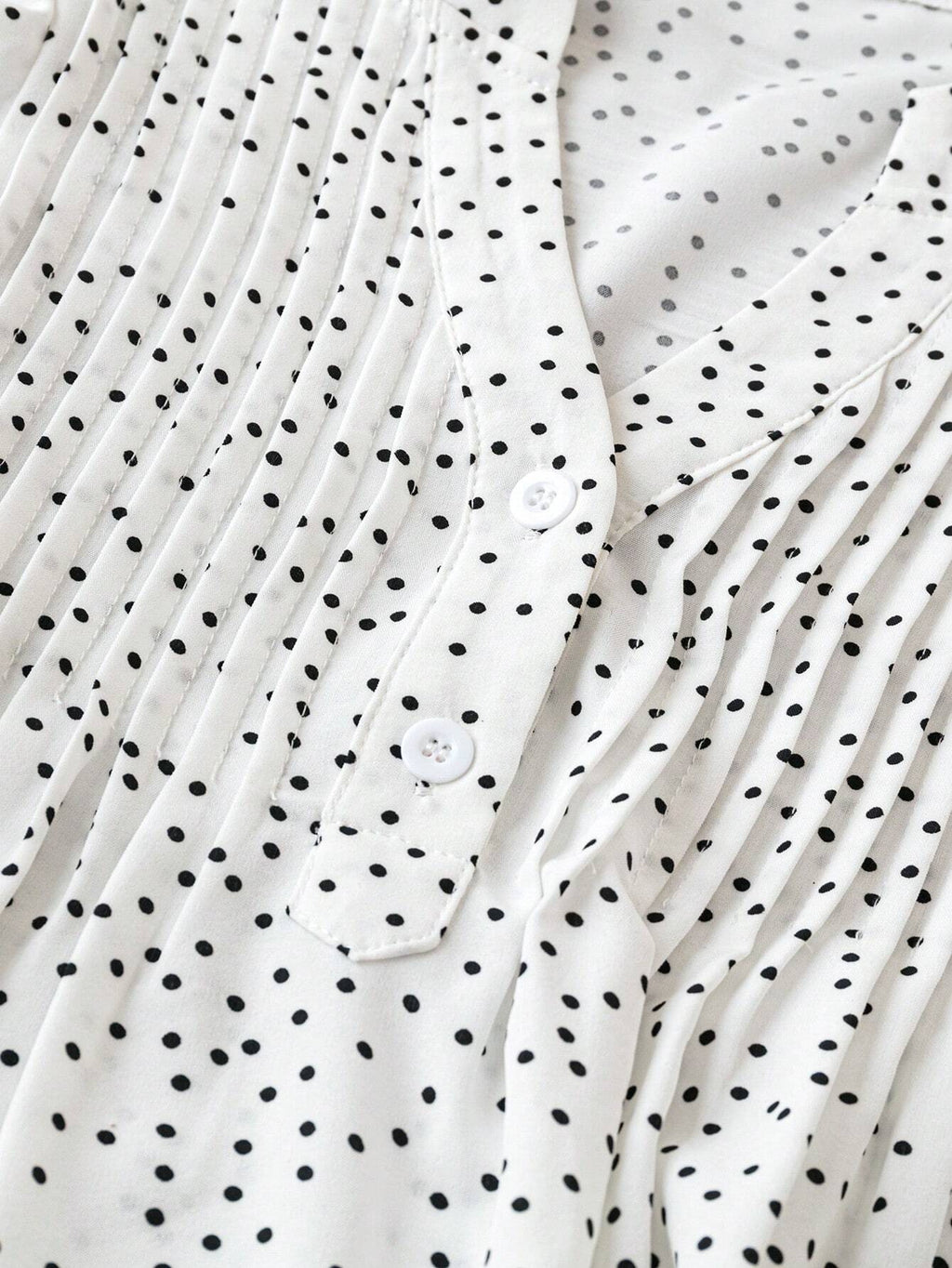 Polka Dot Flutter Sleeve V Neck Top - White - 4