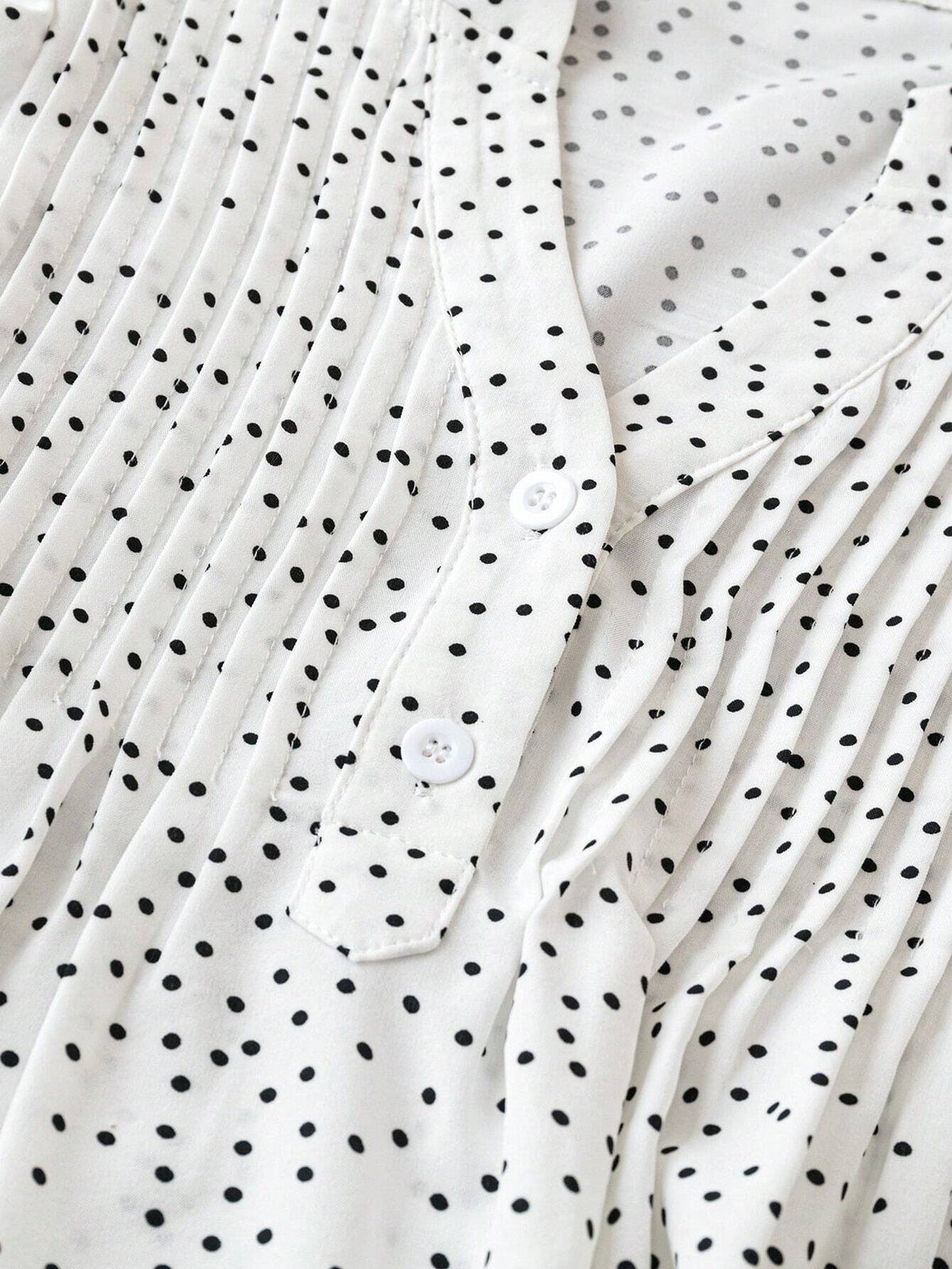 Polka Dot Flutter Sleeve V Neck Top - White - 4