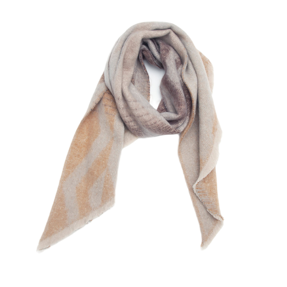 Zigzag Geometric Gradient Shawl Scarf - tan