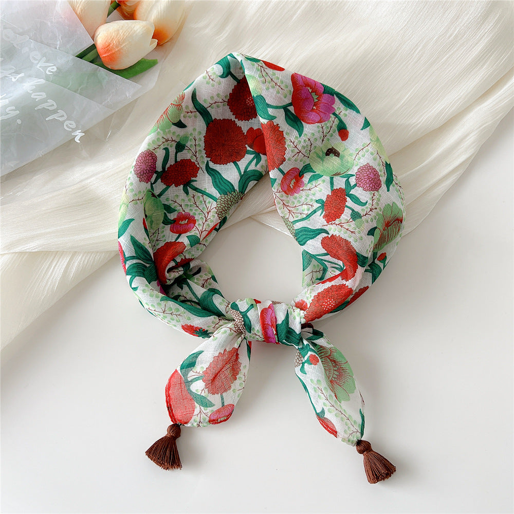 Square Scarf With Tassel Corners and Fruit Print - Color_01