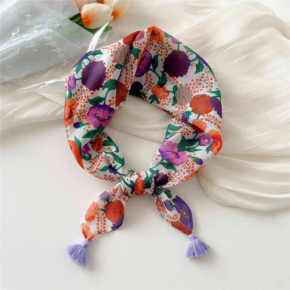 Square Scarf With Tassel Corners and Fruit Print - Color_02