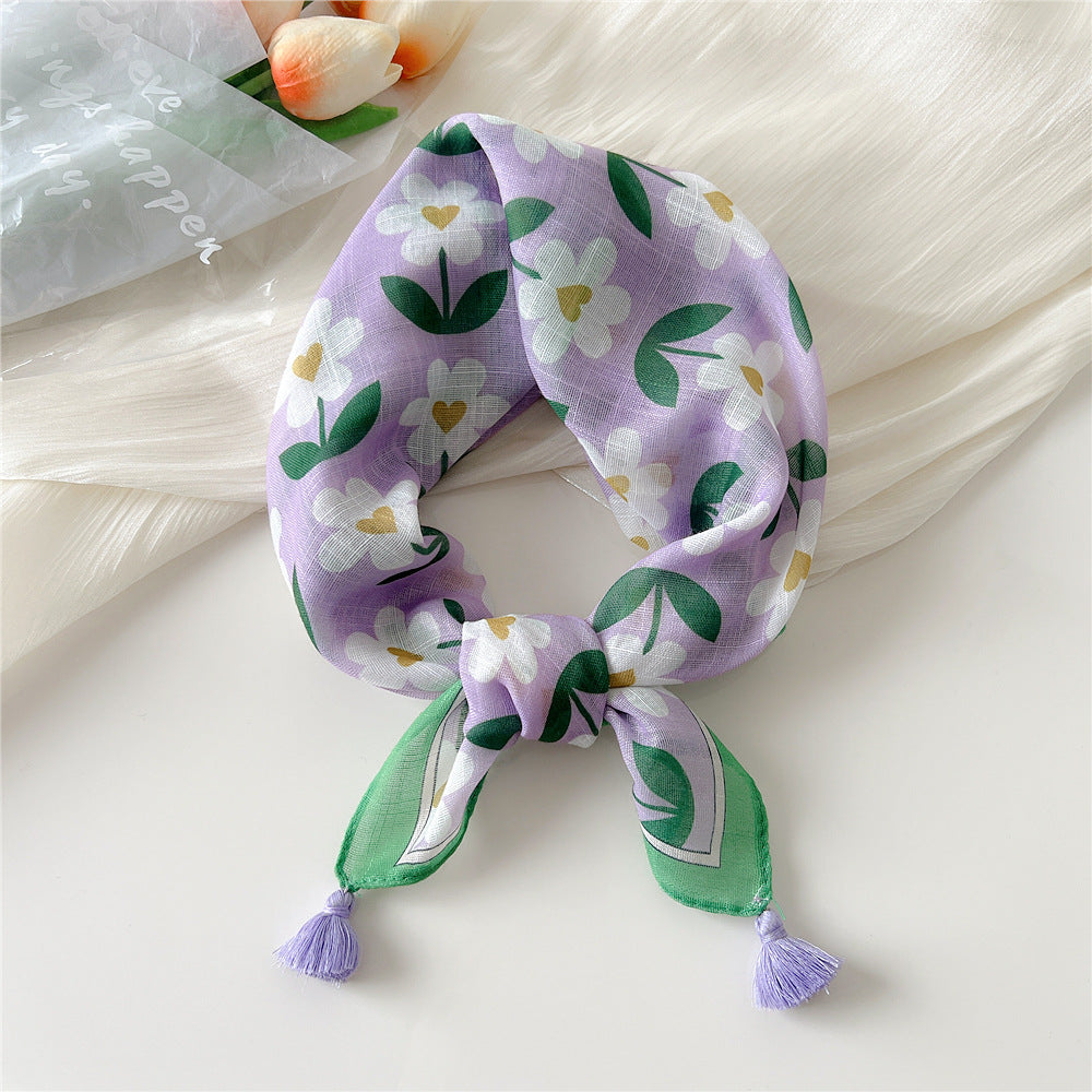 Square Scarf With Tassel Corners and Fruit Print - Color_03