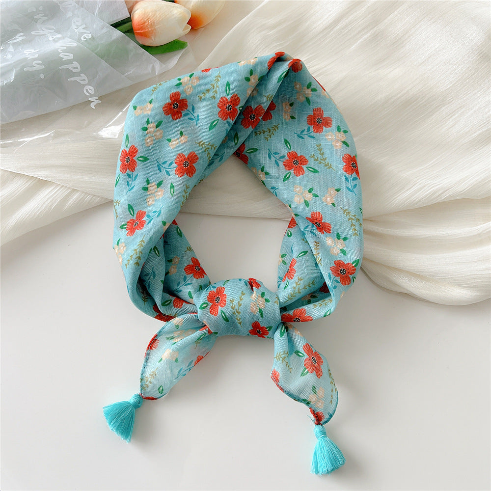 Square Scarf With Tassel Corners and Fruit Print - Color_05