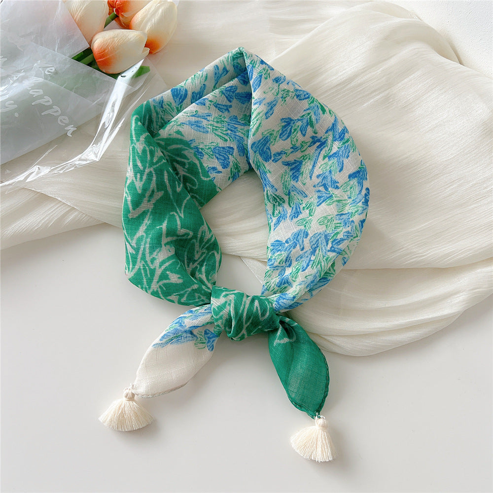 Square Scarf With Tassel Corners and Fruit Print - Color_07