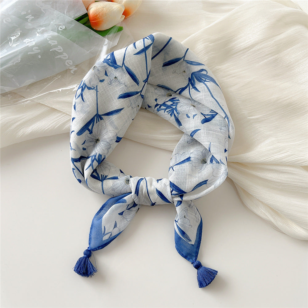 Square Scarf With Tassel Corners and Fruit Print - Color_09