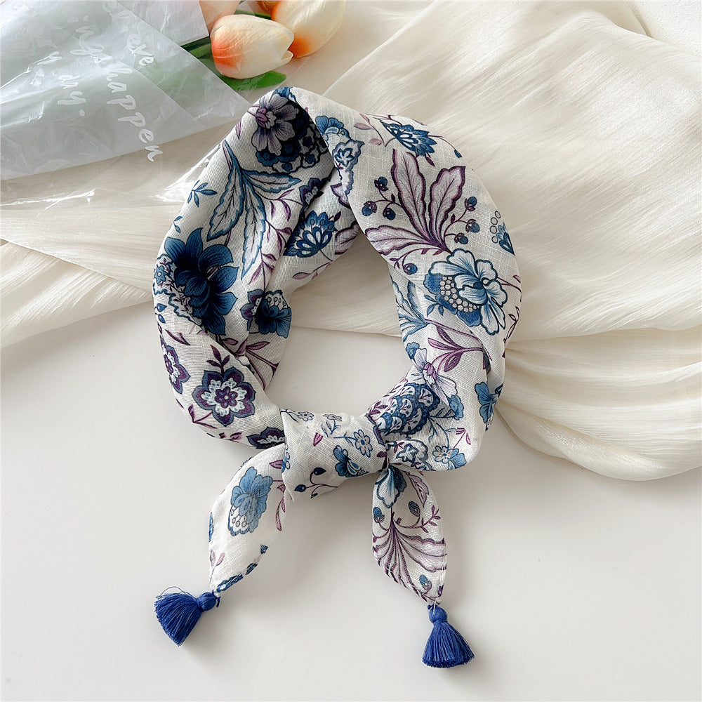 Square Scarf With Tassel Corners and Fruit Print - Color_10