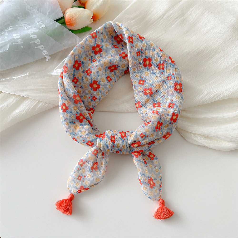 Square Scarf With Tassel Corners and Fruit Print - Color_11