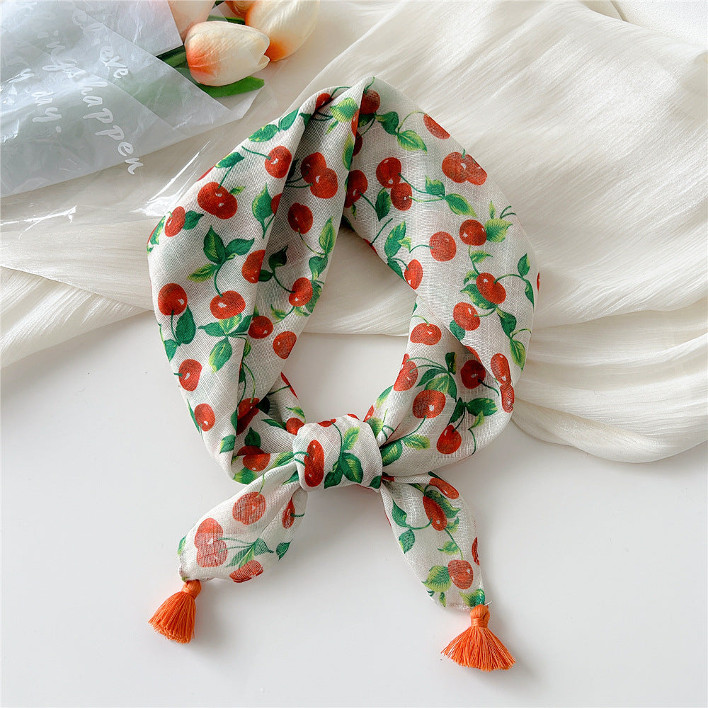 Square Scarf With Tassel Corners and Fruit Print - Color_13