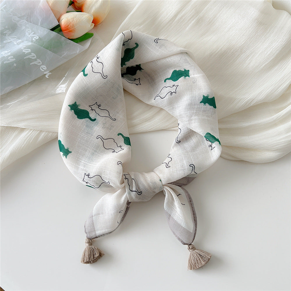 Square Scarf With Tassel Corners and Fruit Print - Color_14