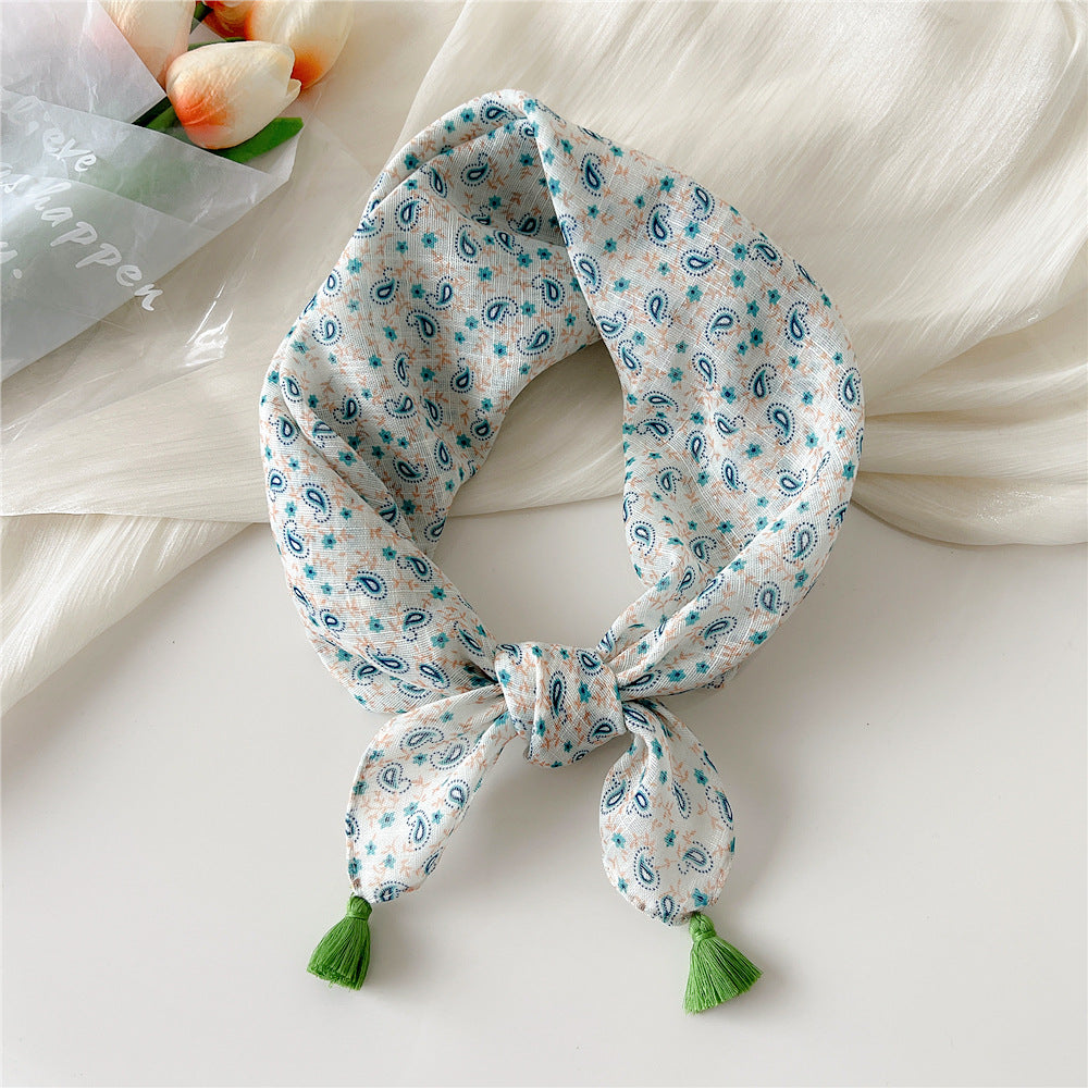 Square Scarf With Tassel Corners and Fruit Print - Color_16