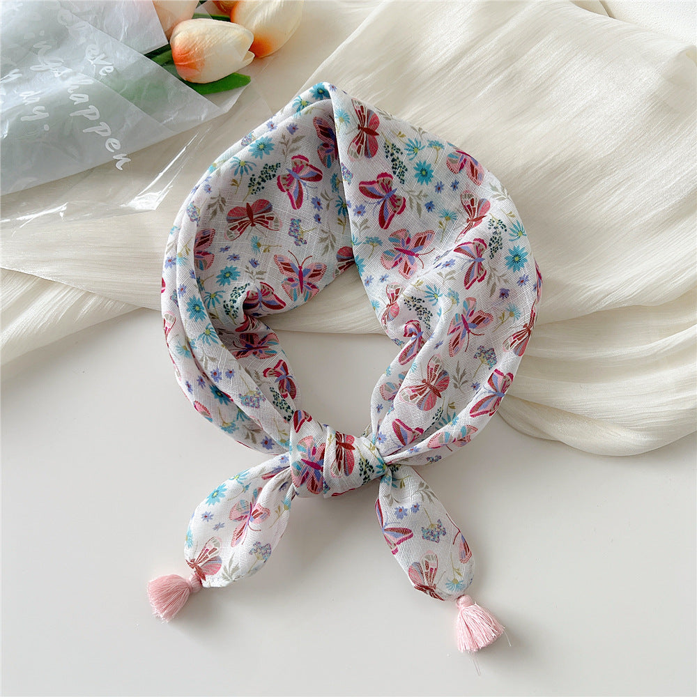Square Scarf With Tassel Corners and Fruit Print - Color_17