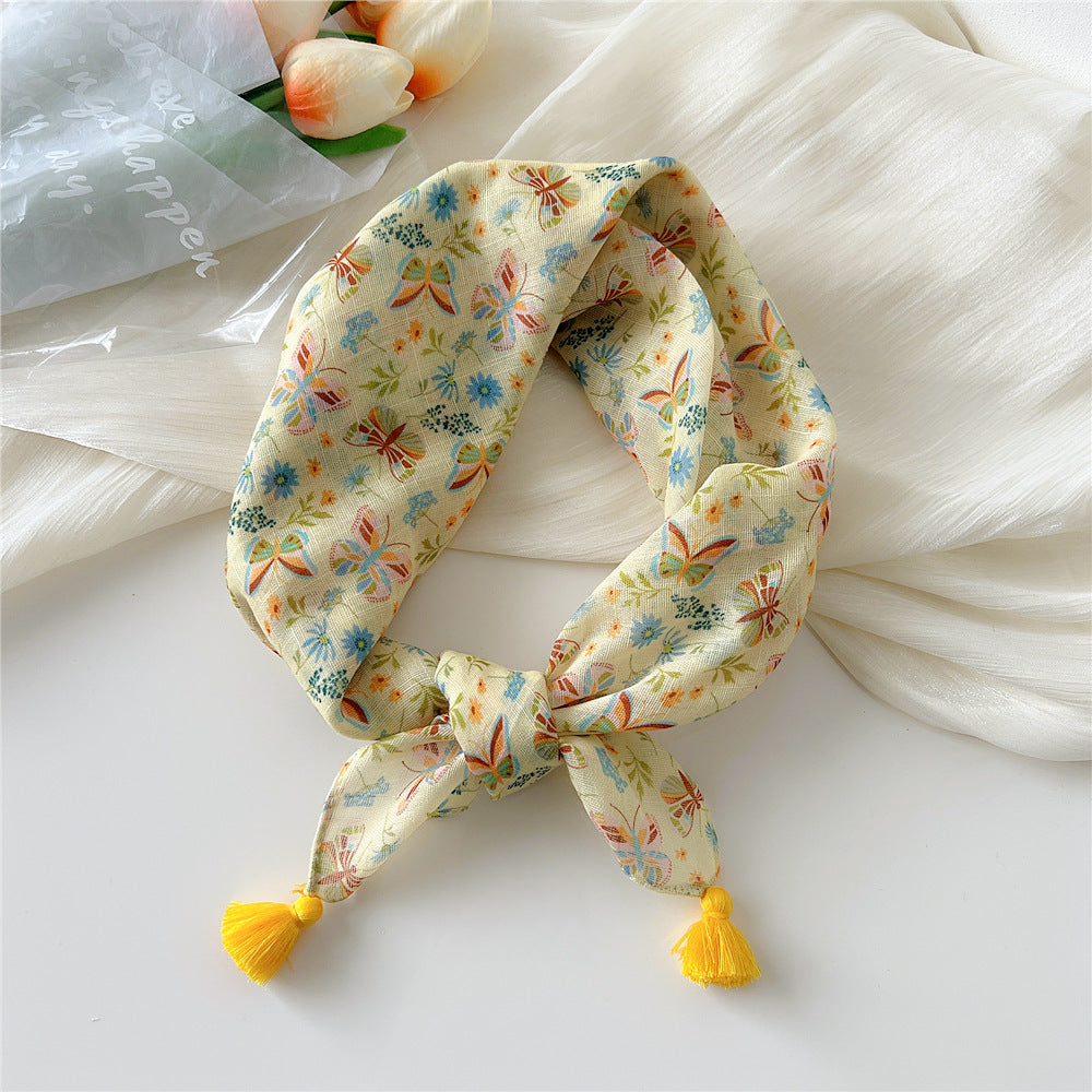 Square Scarf With Tassel Corners and Fruit Print - Color_18