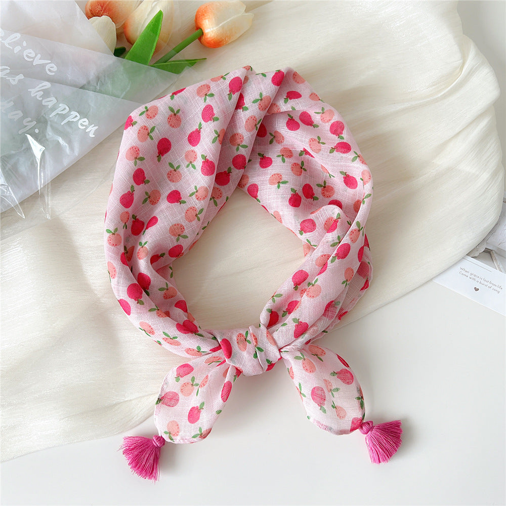 Square Scarf With Tassel Corners and Fruit Print - Color_23