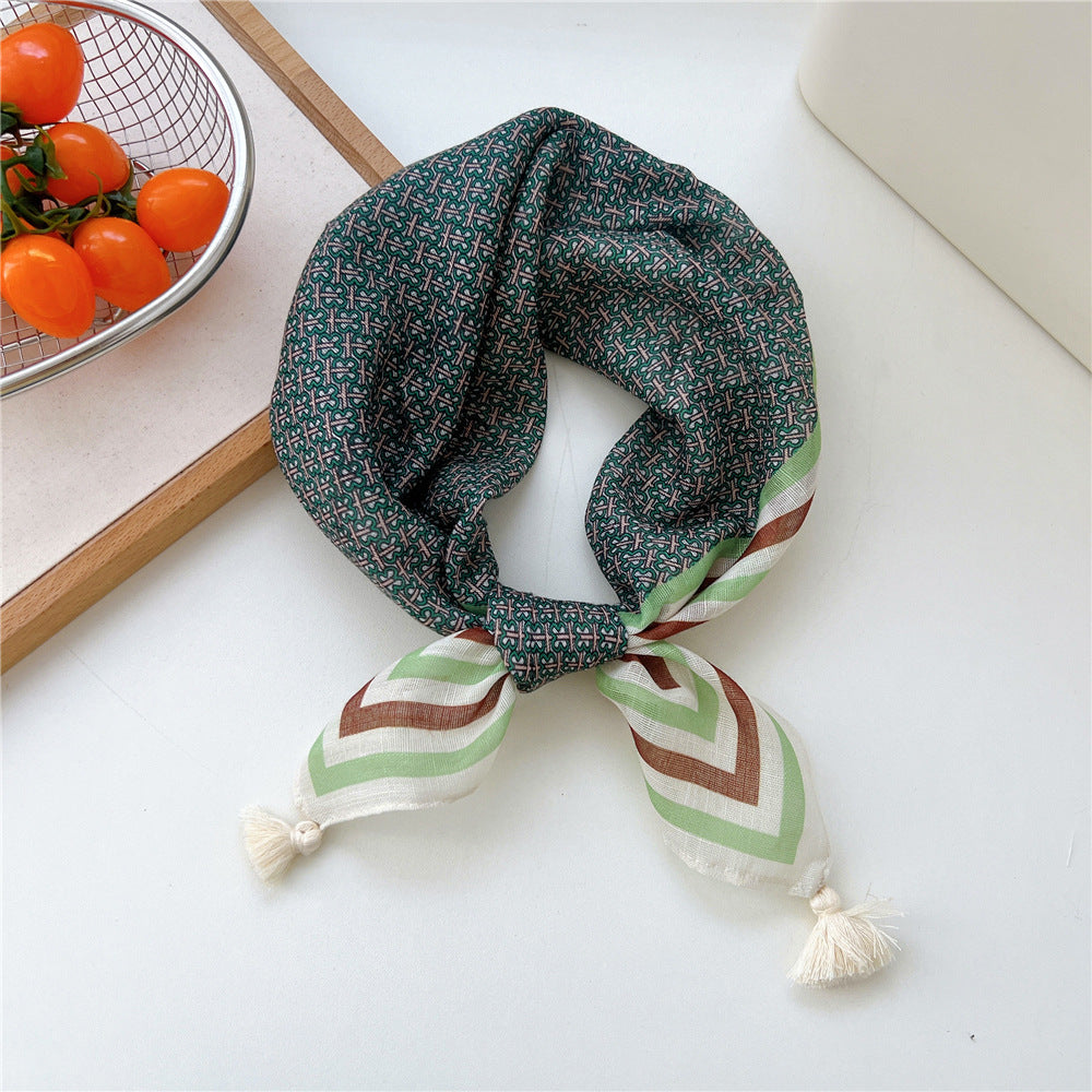 Square Scarf With Tassel Corners and Fruit Print - Color_25