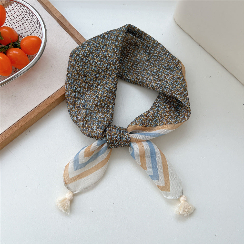 Square Scarf With Tassel Corners and Fruit Print - Color_26