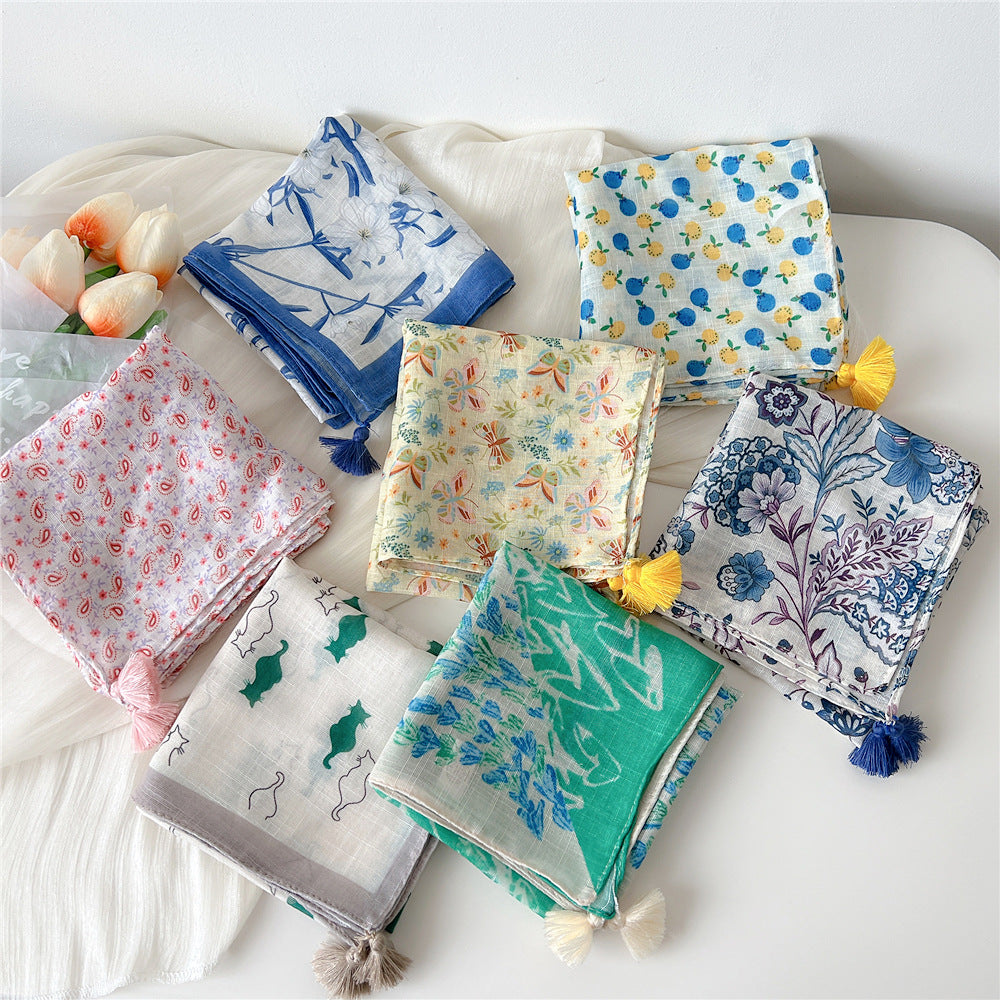 Square Scarf With Tassel Corners and Fruit Print - view 1