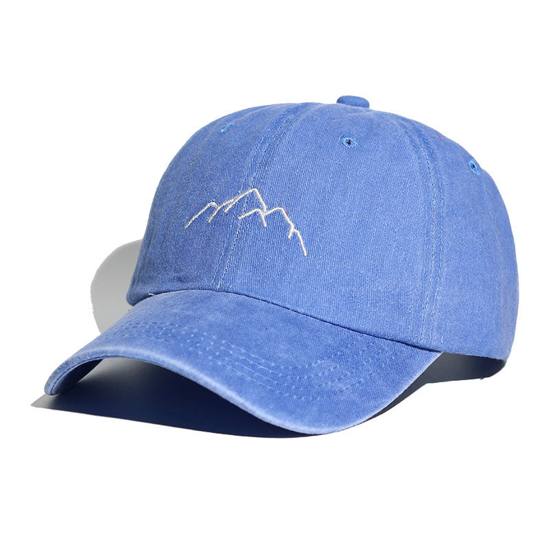 Mountain Embroidery Washed Distressed Cap - Blue
