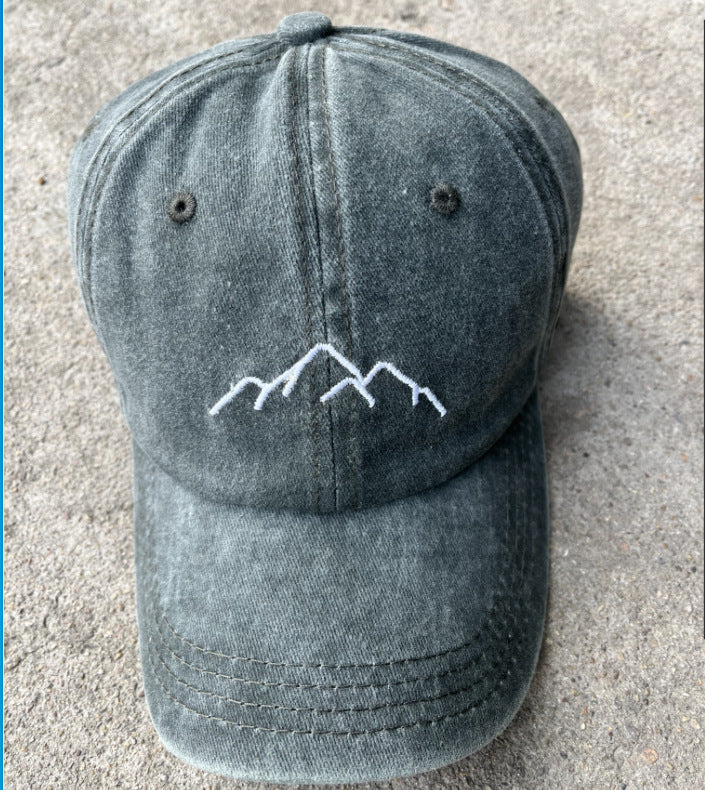 Mountain Embroidery Washed Distressed Cap - Green