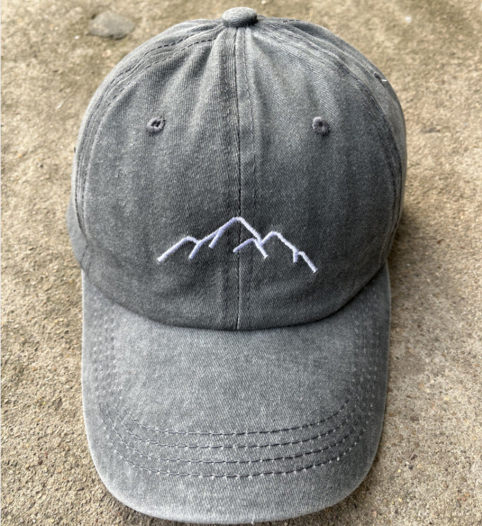 Mountain Embroidery Washed Distressed Cap - Grey
