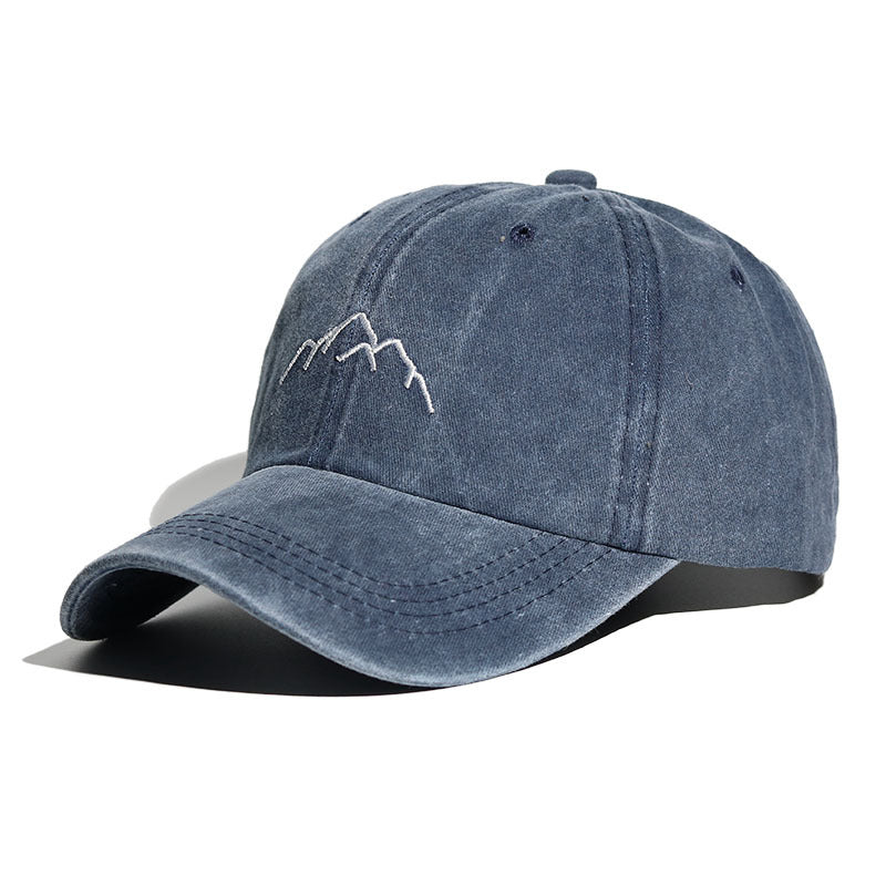 Mountain Embroidery Washed Distressed Cap - Navy_Blue