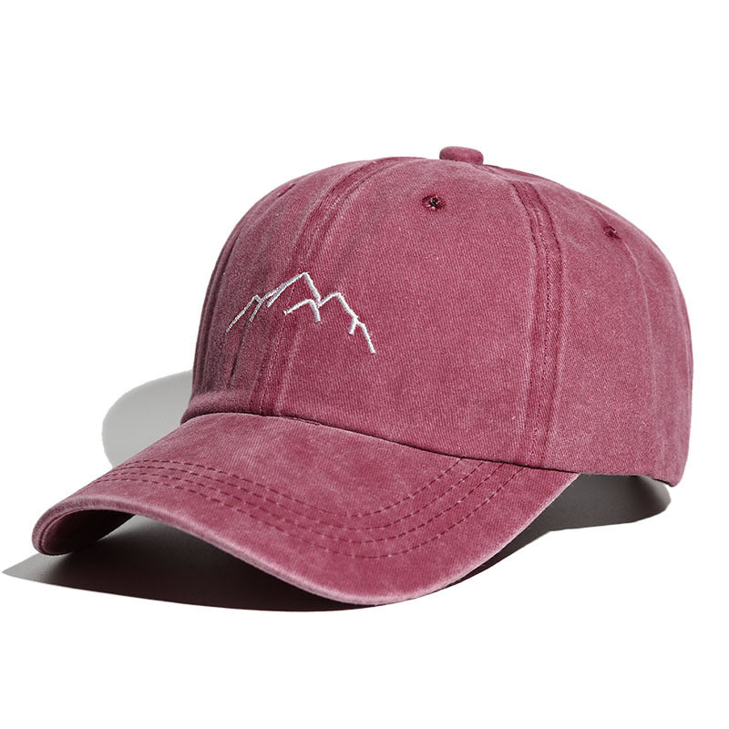 Mountain Embroidery Washed Distressed Cap - Wine_Red