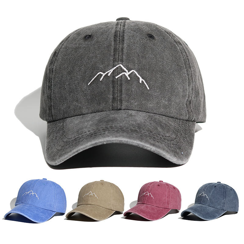 Mountain Embroidery Washed Distressed Cap