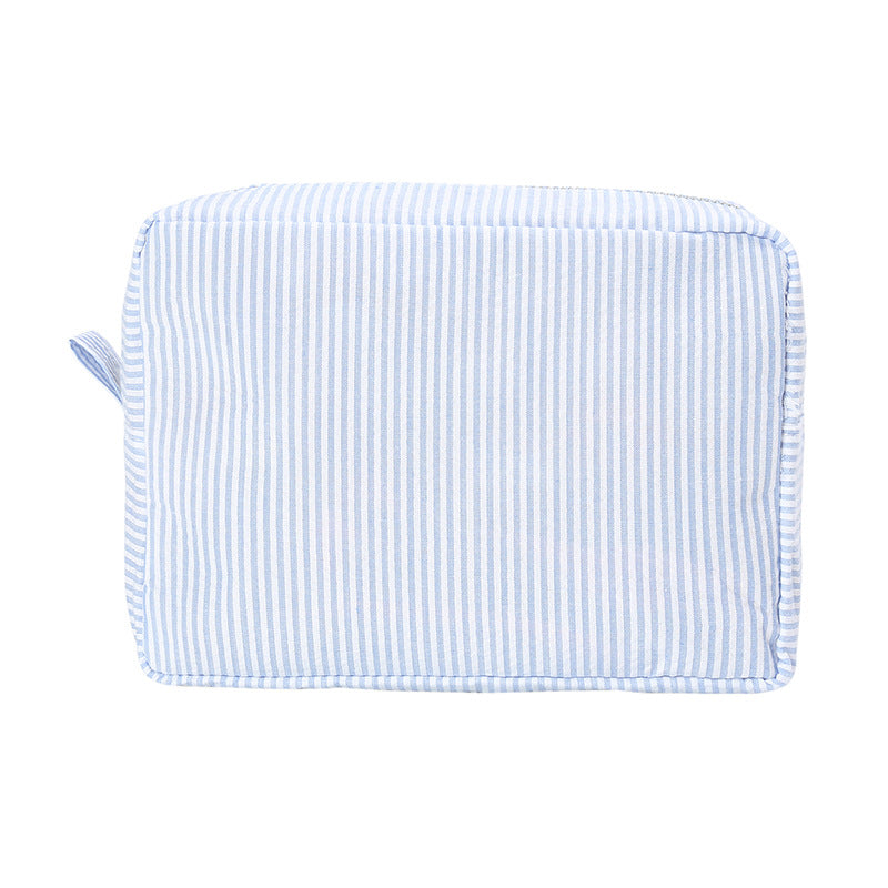 Seersucker Stripe Zip Cosmetic Pouch - Blue