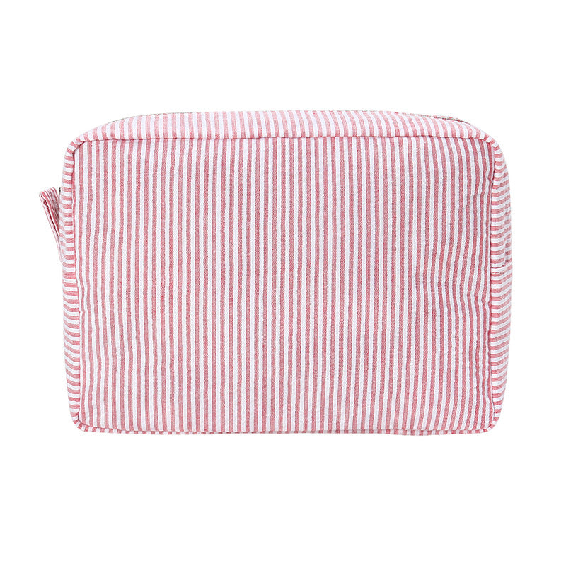 Seersucker Stripe Zip Cosmetic Pouch - Deep-Pink
