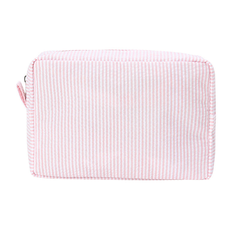 Seersucker Stripe Zip Cosmetic Pouch - Light-Pink