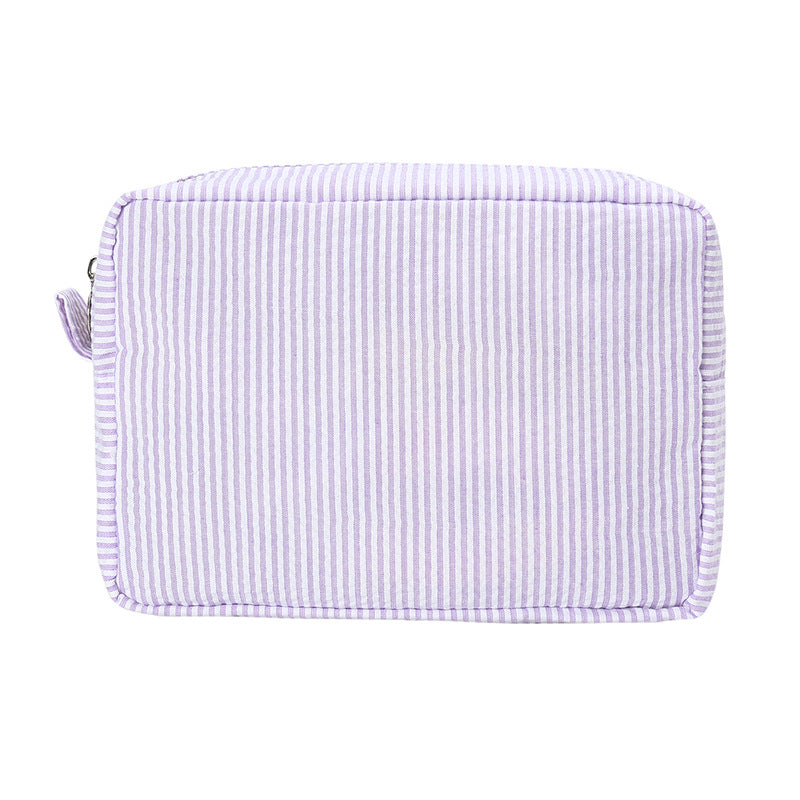 Seersucker Stripe Zip Cosmetic Pouch - Purple